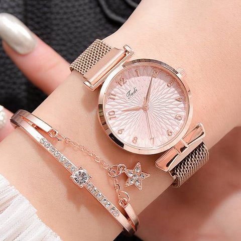 Relógio luxuoso feminino de quartzo com pulseiras